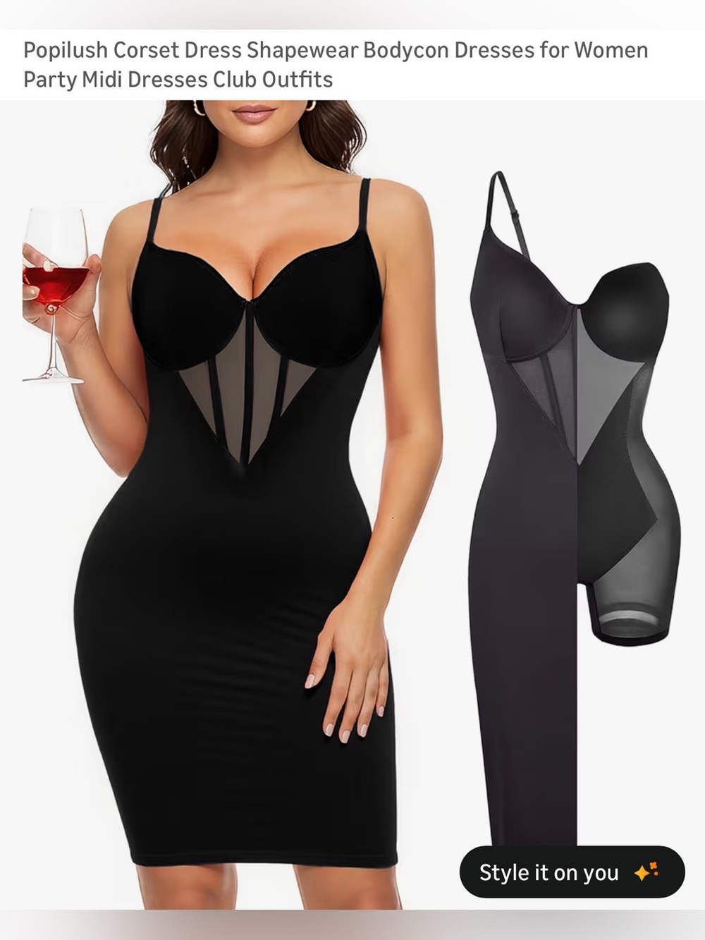 Corset Shapewear Bodycon Dress for Black size Large.   NWT